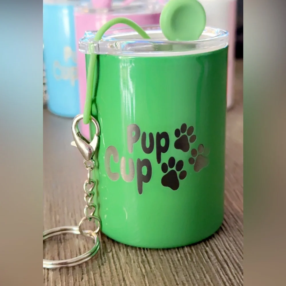 3 oz Pup Cup’s with keychain attached. Assorted colors available. Personalize